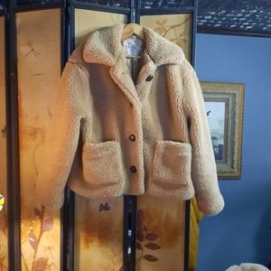 Suko Jean's fully lined caramel colored sherpa jacket